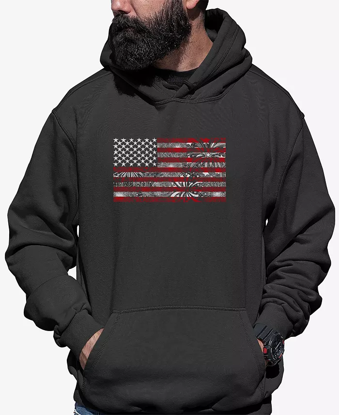 

Мужской худи с принтом "Фейерверк и флаг США" Word Art LA Pop Art, серый