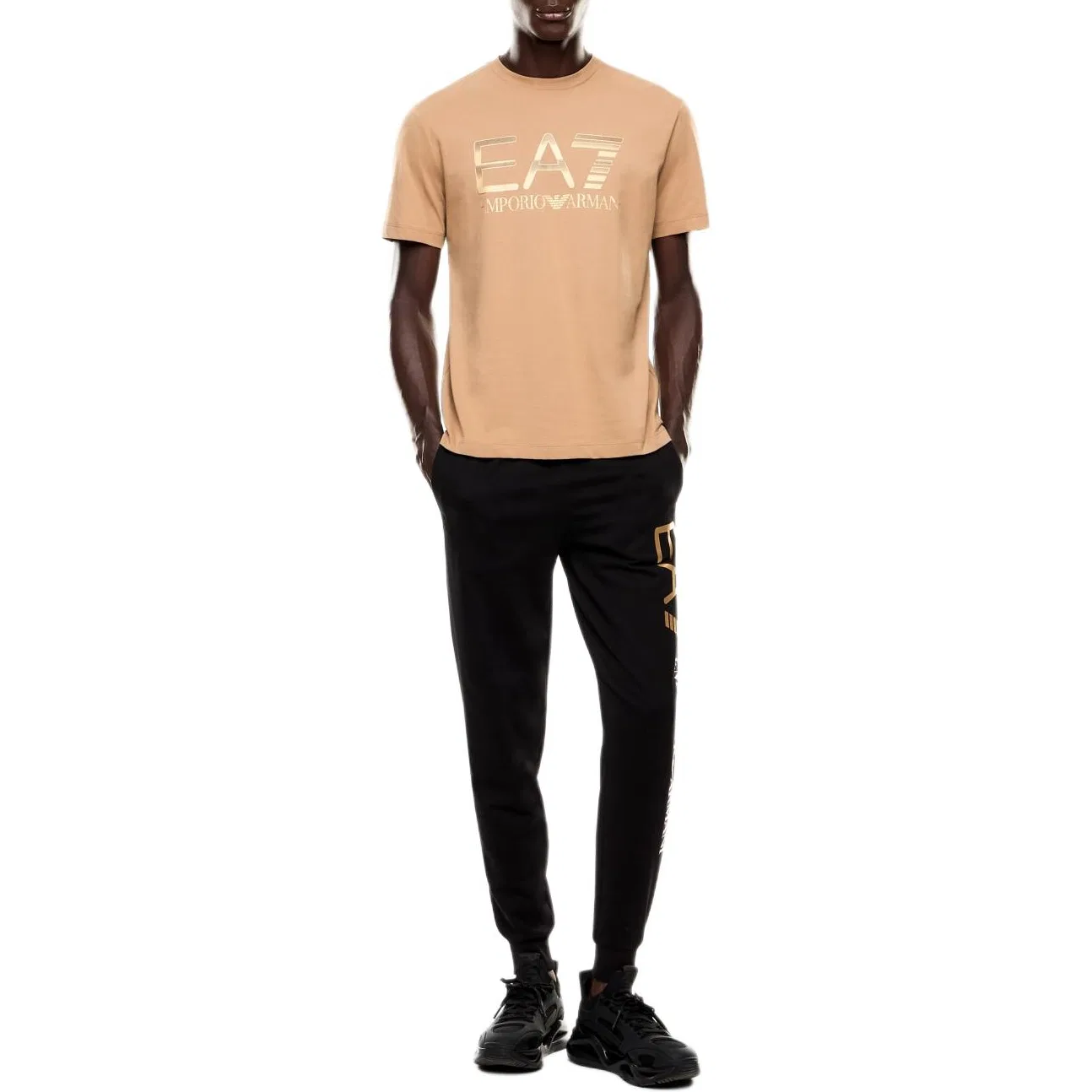 Футболка Emporio Armani EA7 для мужчин, цвет хаки — фото 3