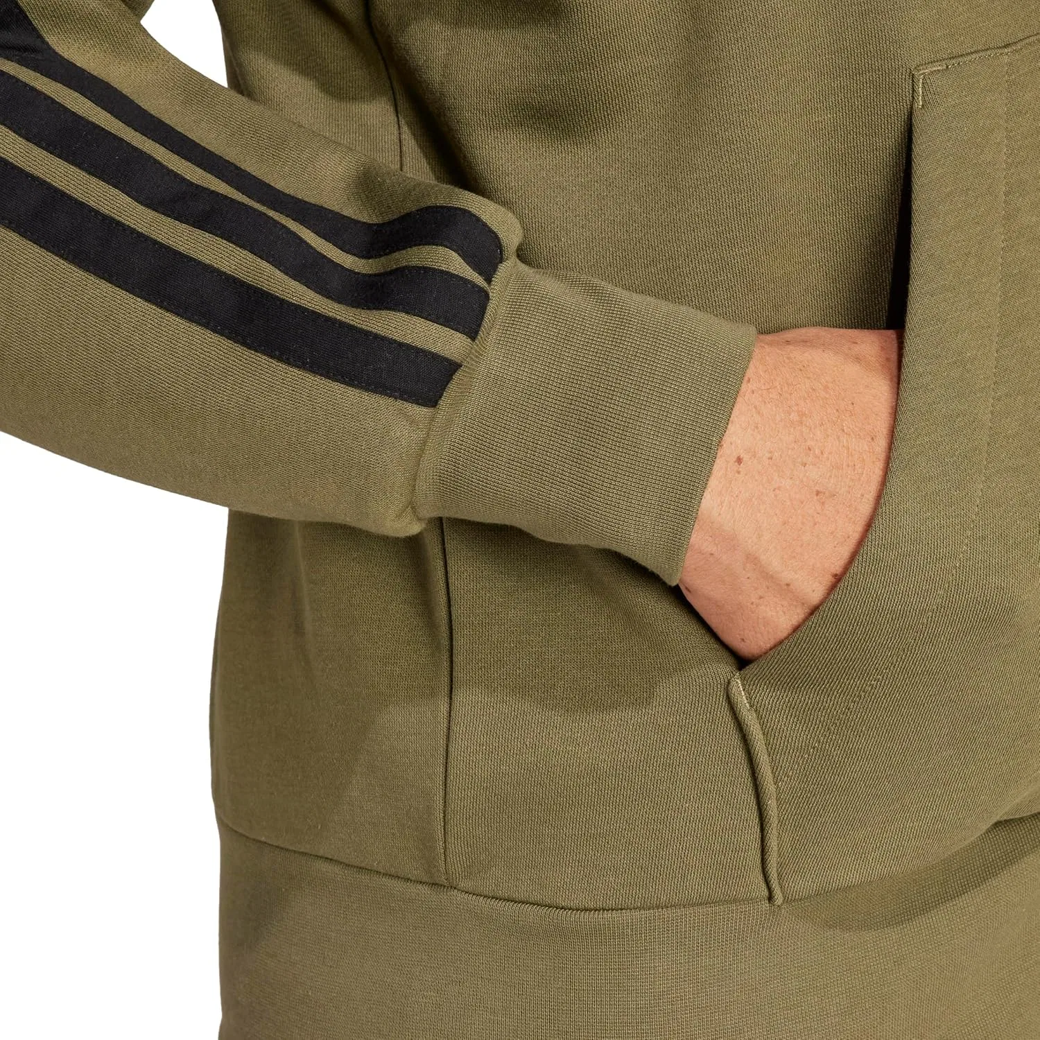 Мужская спортивная куртка adidas Essentials с тремя полосками, флисовой подкладкой, на молнии и капюшоном — фото 4