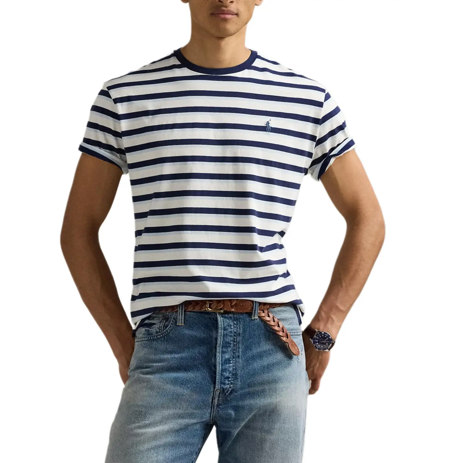 Полосатая футболка из джерси Polo Ralph Lauren, синий — фото 3