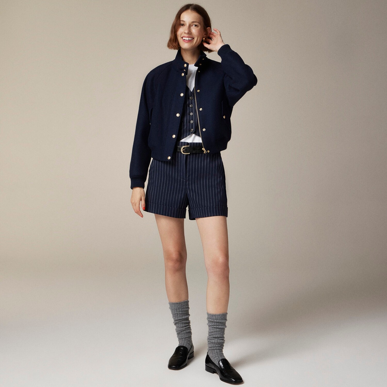 

Летная куртка из итальянской шерстяной смеси J.Crew, синий