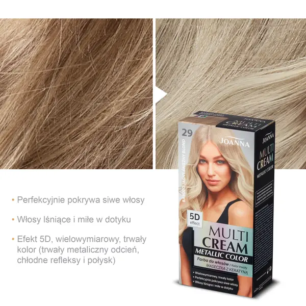 Краска для волос 29 очень светлый снежный блондин, 1 упаковка. Joanna Multi cream metallic color, цвет 29 bardzo jasny śnieżny blond — фото 3