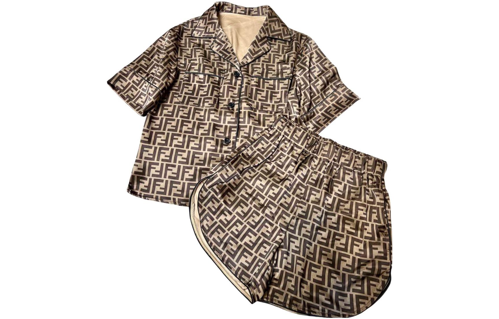 

Пижамный комплект с коротким рукавом и монограммой Ff FENDI, Coffee