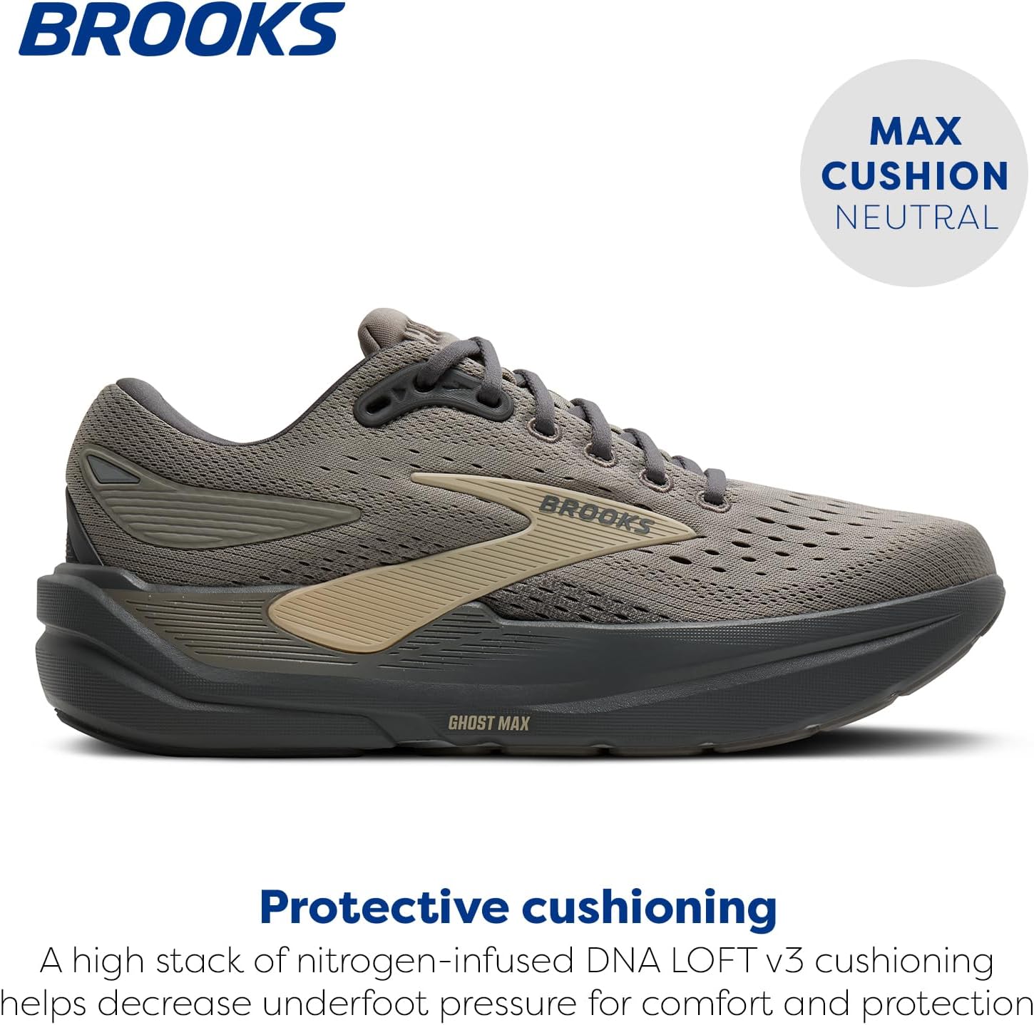 Мужские кроссовки Brooks Ghost Max 3 нейтральные для бега и ходьбы, Rockridge/Poppyseed/Sand — фото 2