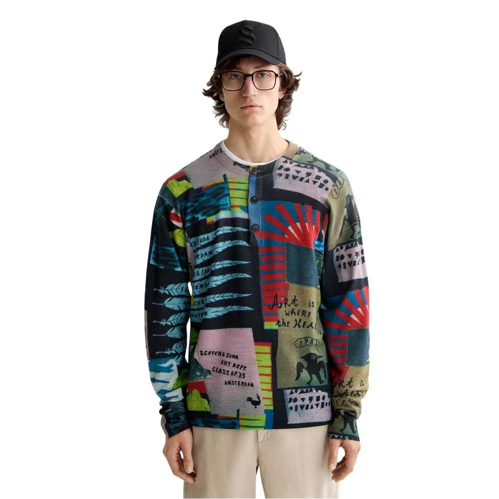

Свитер Scotch & Soda Relaxed Fit Printed Henley, разноцветный