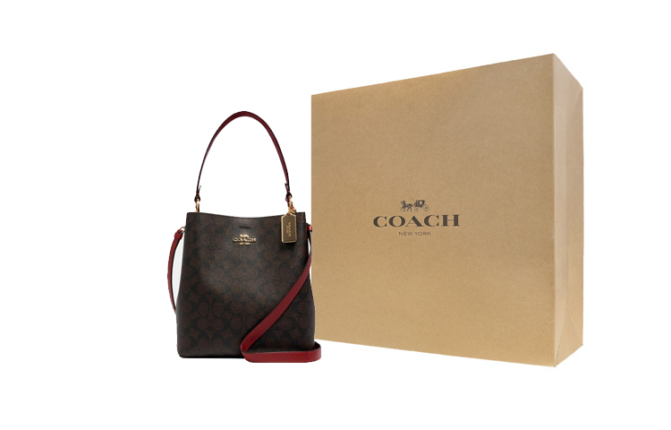 

Городская холщовая сумка с кожаной отделкой, портативная сумка через плечо, средняя женская сумка COACH, gift box set (basic set+yellow box)