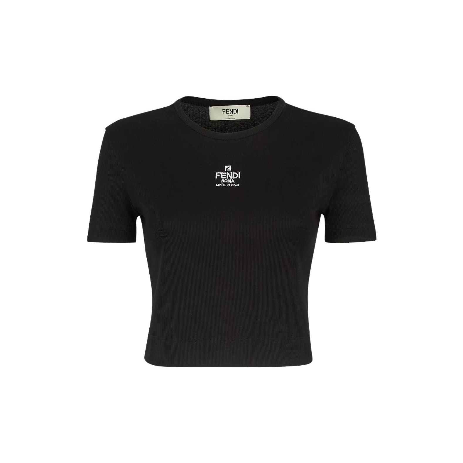 

Футболка кроп с вышитым логотипом FENDI, черный