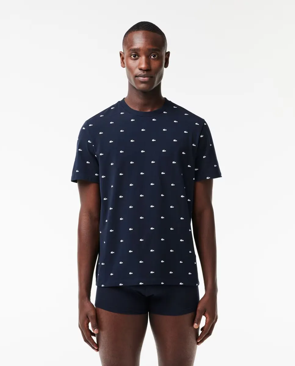 

Мужская пижама с крокодиловым принтом синего цвета Lacoste, темно-синий