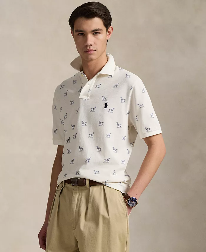 

Мужская классическая поло с принтом собаки из сетчатой ткани Polo Ralph Lauren, белый