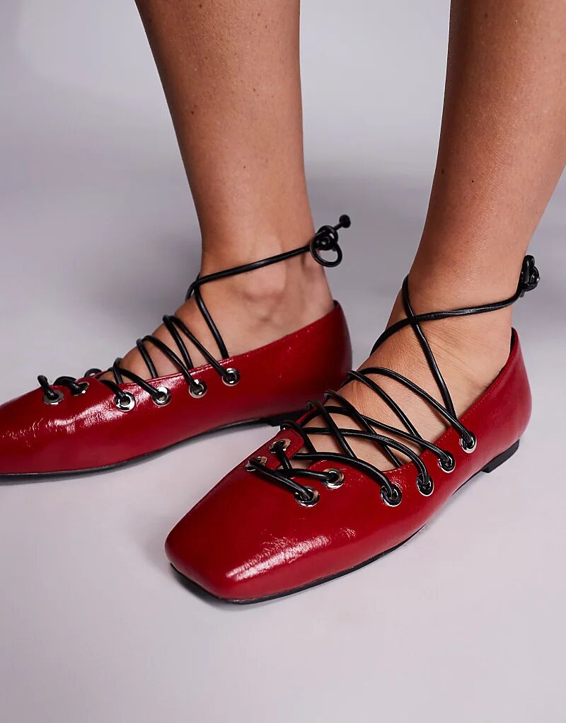 Туфли Public Desire Wide Fit со шнуровкой вишневого цвета — фото 3