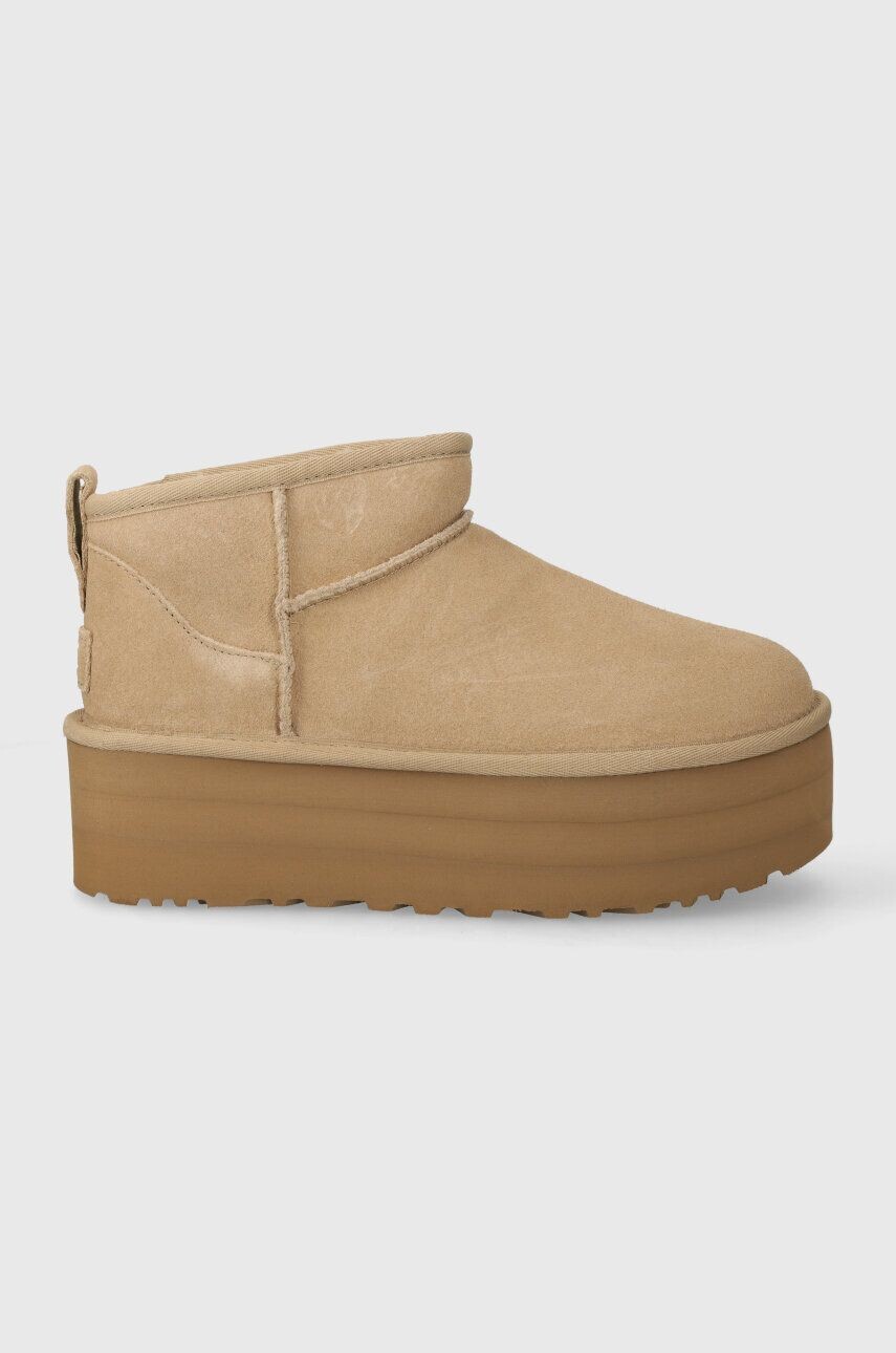 Ботинки замшевые UGG Classic Ultra Mini на платформе, бежевый