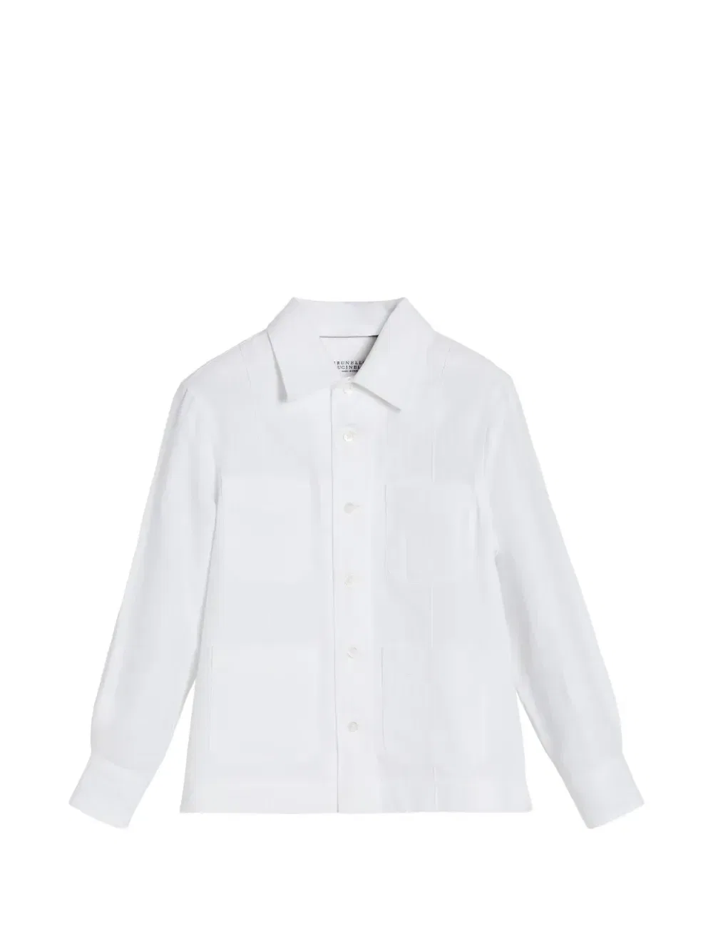 Рубашка Guayabera из льна, пеньки и хлопка Brunello Cucinelli Kids, белый