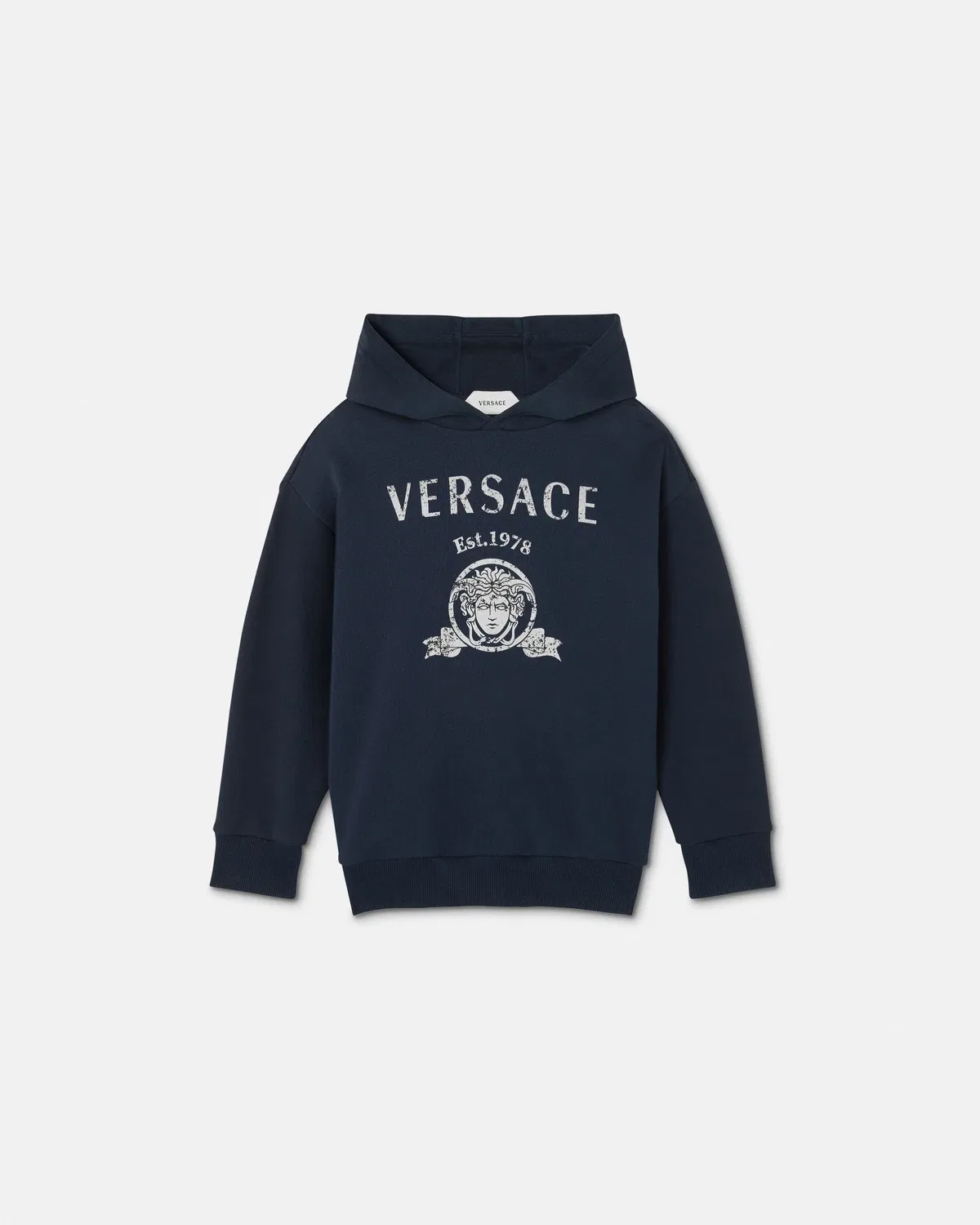 Детская толстовка из хлопкового трикотажа с принтом Versace, синий