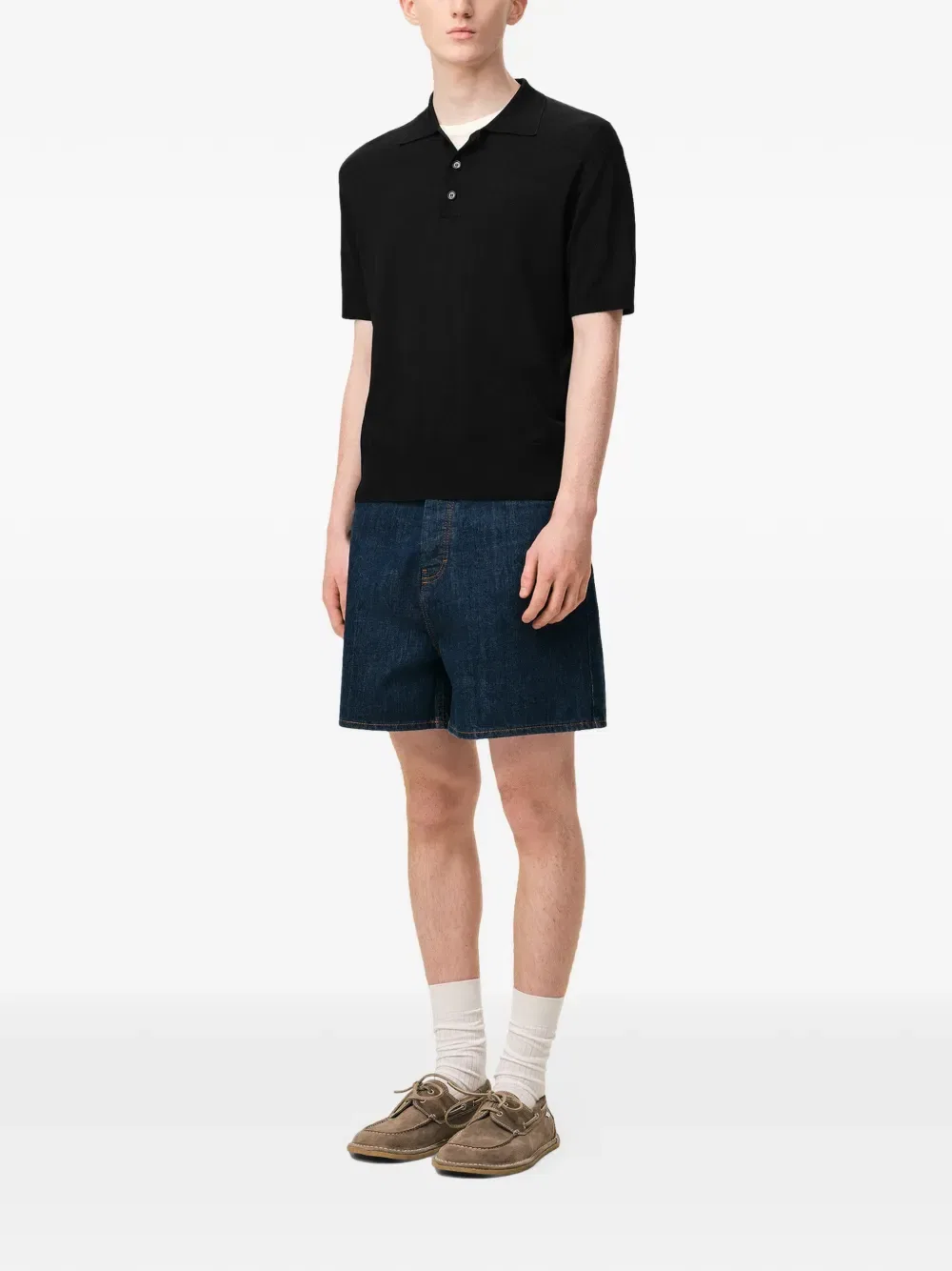 Вязаная рубашка-поло с короткими рукавами Ami Paris, черный — фото 3