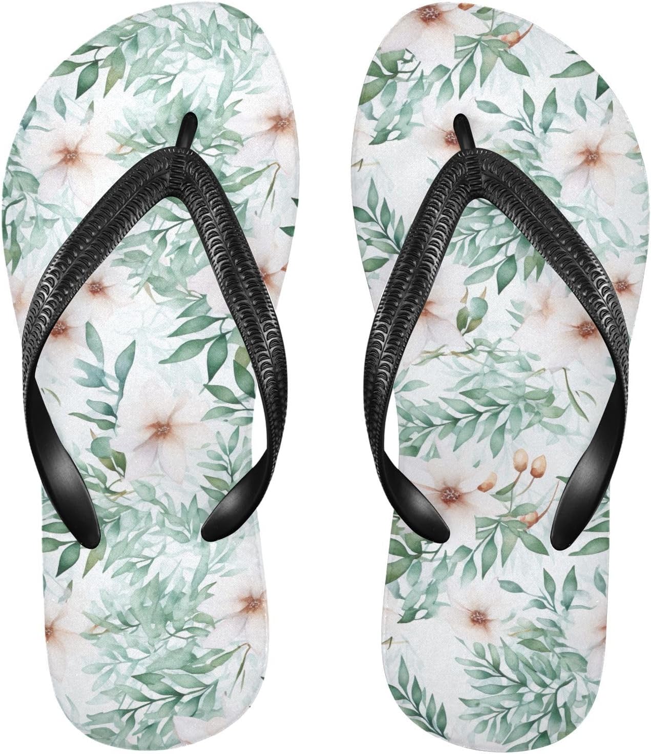 

SPRIPORT Белые цветы, зеленые листья, тонкие шлепанцы для женщин и мужчин, удобные повседневные вьетнамки с амортизирующей подошвой, нескользящая резиновая подошва, наружные сандалии для летнего пляжного отдыха