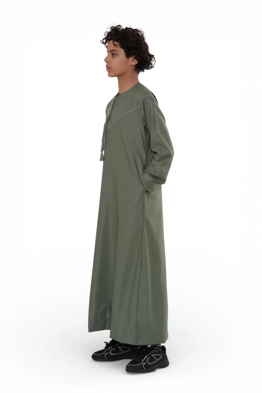 Arabic Thobes Детский марокканский халат Джубба для мальчиков Рамадан Ид оливково-зеленого цвета, Джеллаба Тобе - K-TT008 — фото 3