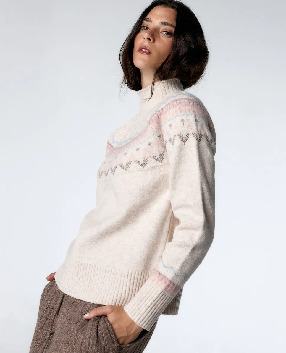 

Женский джемпер с высоким воротником и жаккардовым узором Black Limba, кремовый