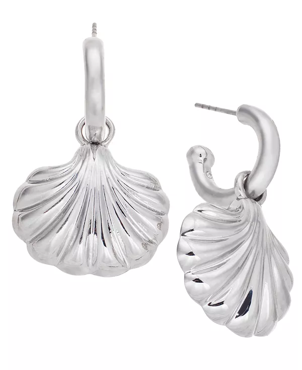 

Серьги-Кольца с подвесками в виде ракушек серебристого оттенка, эксклюзивно в Macy's On 34Th, silver