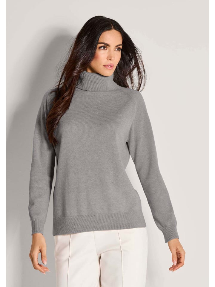 

MADELEINE Свитер с высоким воротником и ребристой вязкой, серо-меланжевого цвета