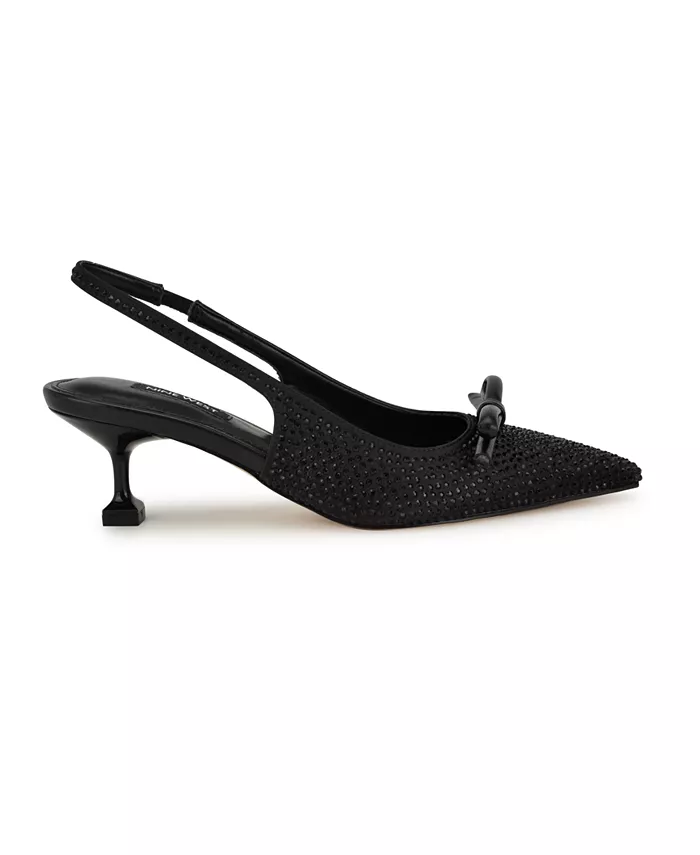 Женские украшенные туфли-лодочки Wunder на низком каблуке с ремешком Nine West, черный — фото 2