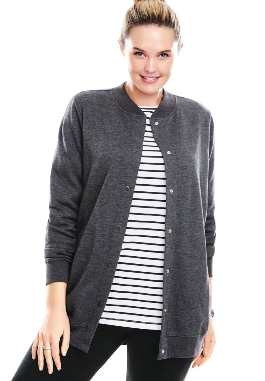 

Бейсбольная куртка из флиса больших размеров Woman Within, Heather charcoal