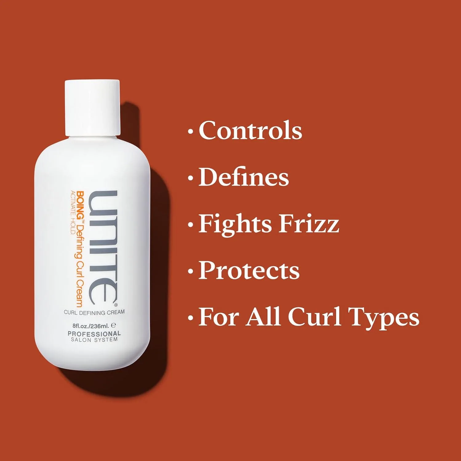 UNITE Hair - BOING Defining Curl Cream - крем для укладки и активации локонов для четкости, гибкой фиксации и контроля над пушистостью - для волнистых, кудрявых и кучерявых волос - защита от ультрафиолета и термовоздействия - 237 мл — фото 3
