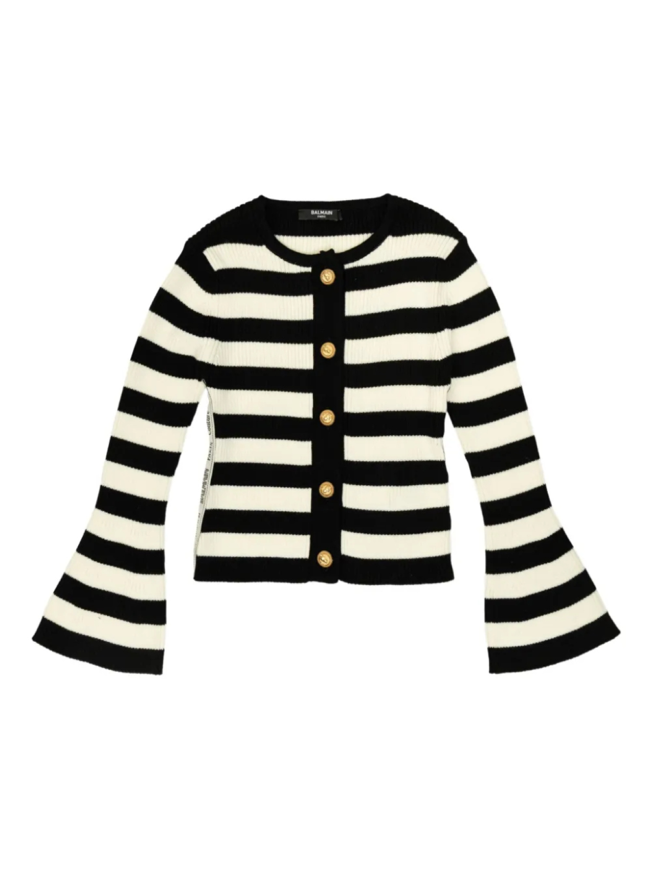 

Детский полосатый кардиган с рукавами-колоколами от Balmain Kids, черный