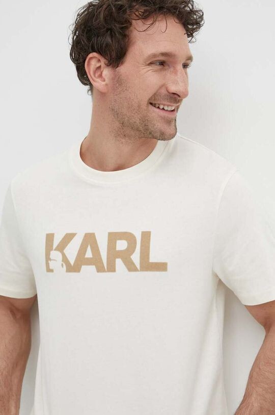 

Хлопковая футболка Karl Lagerfeld, бежевый