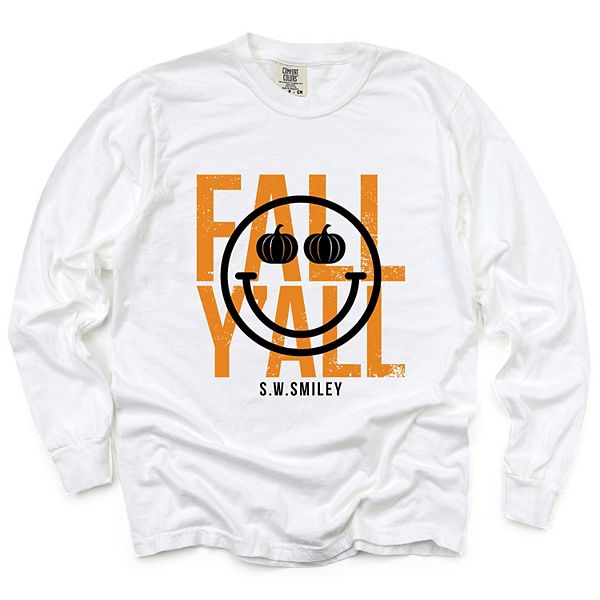 

SWSmiley fall y'all - женская футболка с длинным рукавом и принтом, окрашенная в стиле garment dyed Simply Sage Market, White