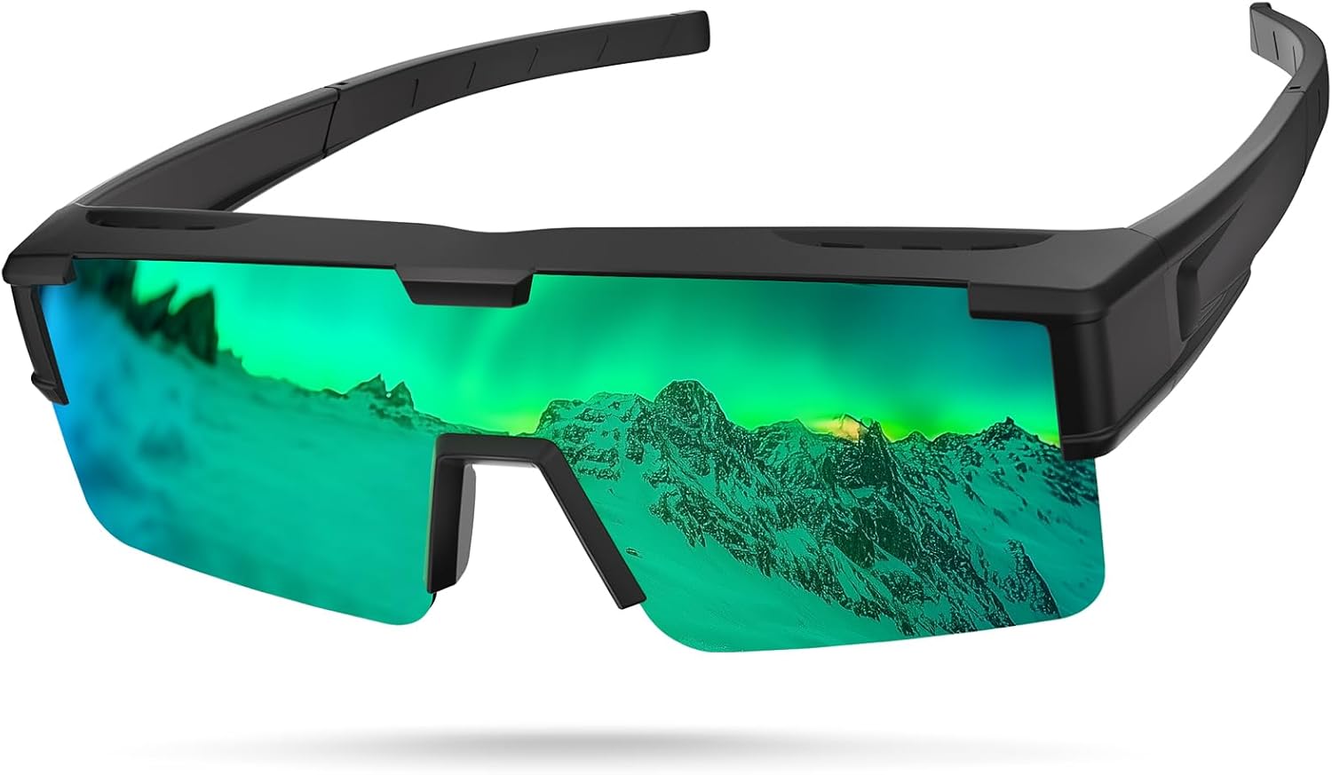

Солнцезащитные очки поверх обычных очков для мужчин - поляризованные спортивные очки с обтекаемой формой и защитой от УФ-излучения для вождения, рыбалки, езды на велосипеде Vcarsian, A2-black Frame Green Lens