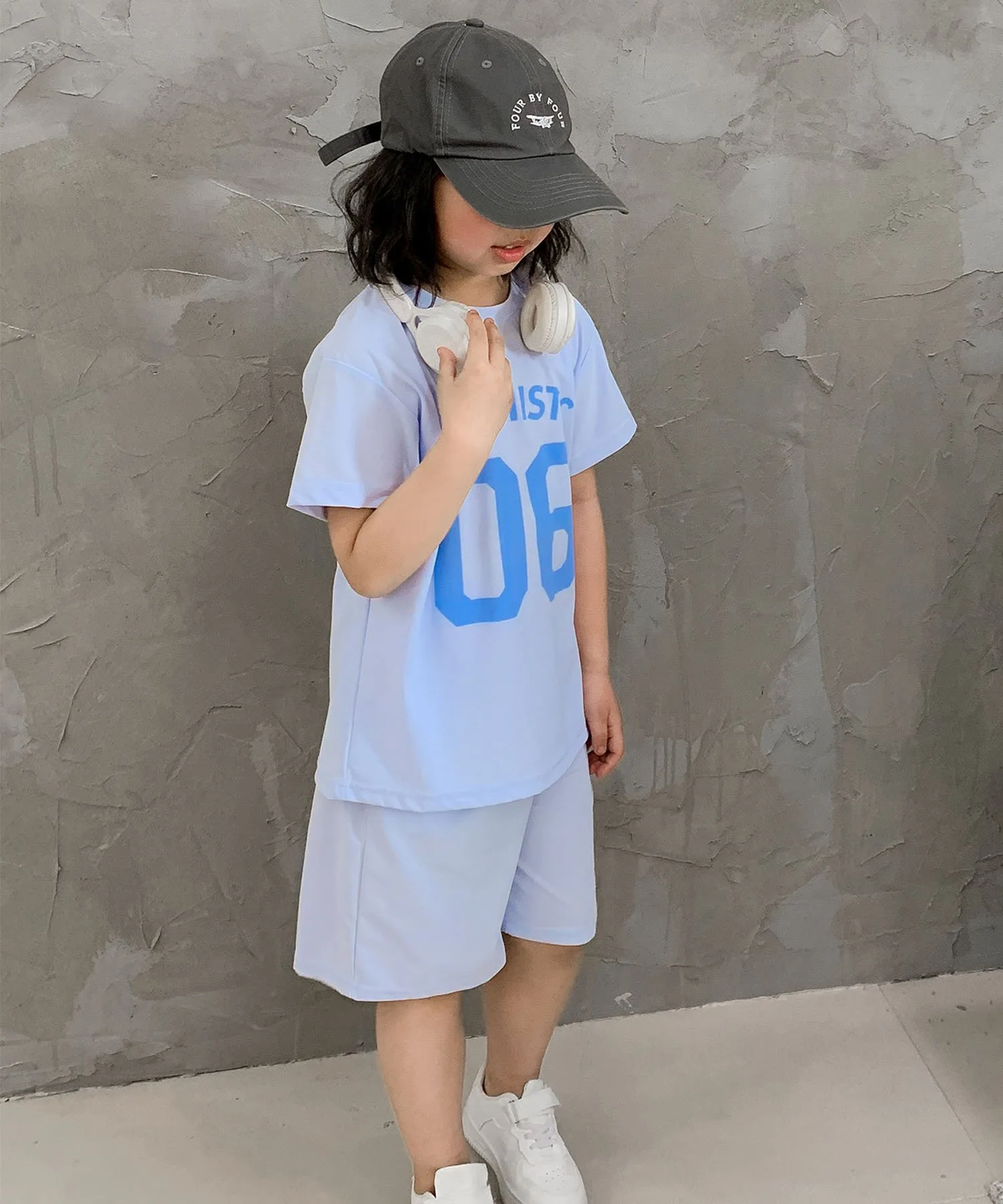 Детский комплект: футболка и шорты с номером и логотипом Aimoha Kids, blue — фото 2