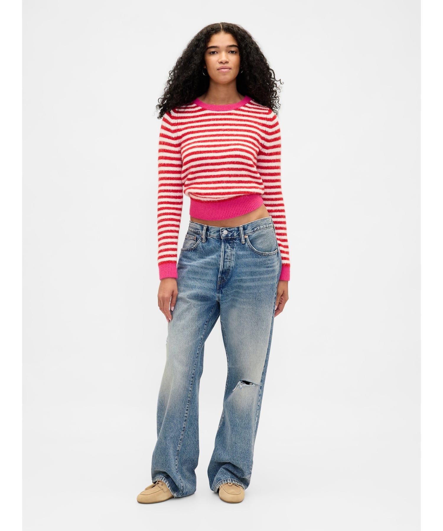 (W) Свитер с круглым вырезом CashSoft Cashmere Touch GAP, RED_WHITE_STRIPE