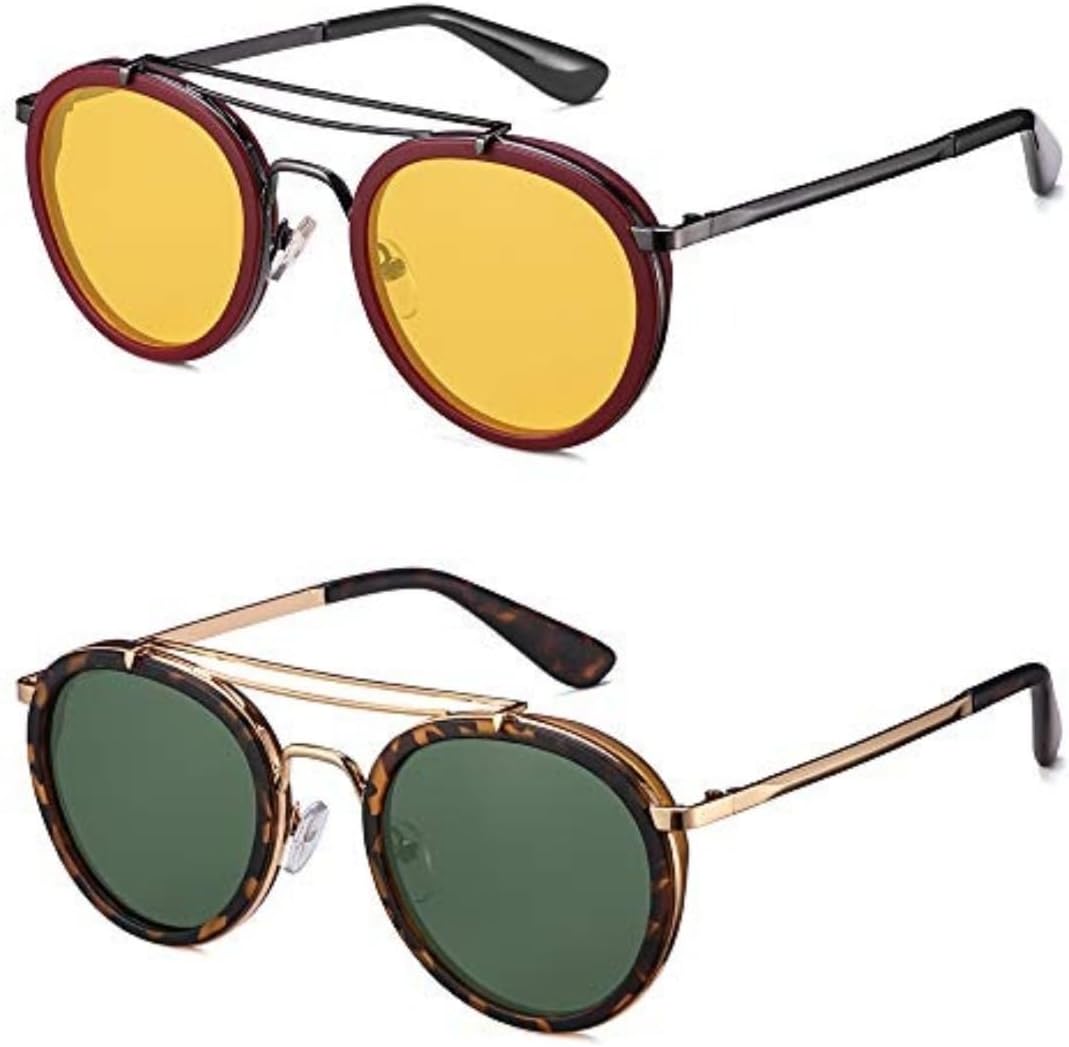 

Классические поляризованные солнцезащитные очки в стиле ретро с двойной перемычкой, круглые, в металлической оправе, для активного отдыха и вождения, с защитой от УФ-излучения UV400, для мужчин и женщин UQKY, Yellow/Black