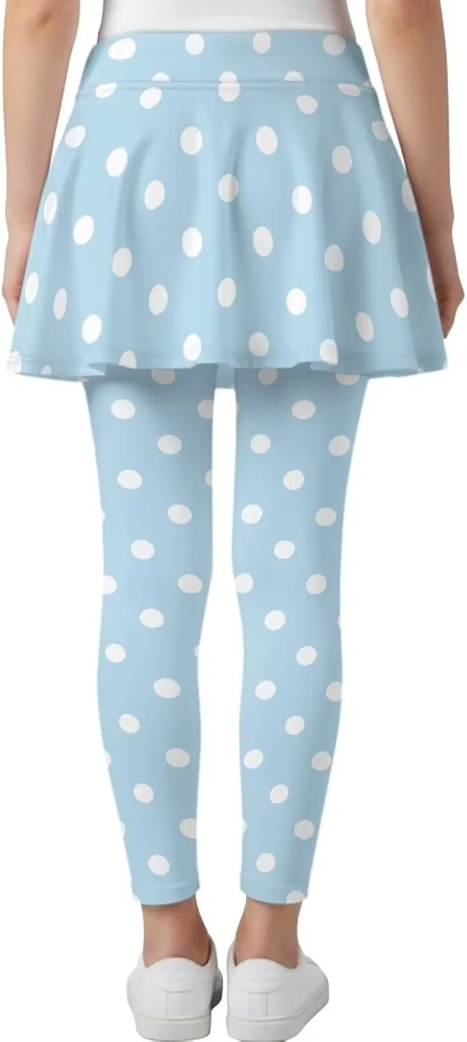 Леггинсы с юбкой для девочек Hresuewn, 2-в-1, White Polka Dot-blue — фото 2