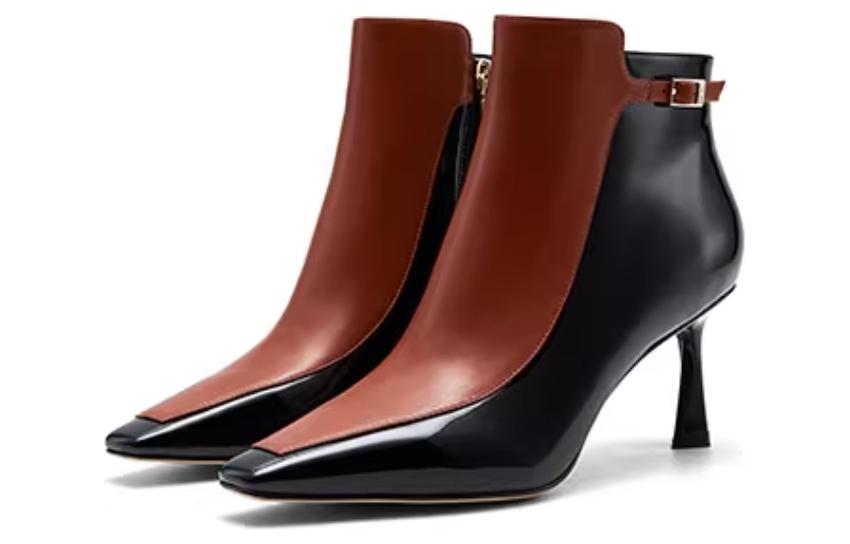 NINE WEST Ботинки женские на каблуке 7,5 см черные красные коричневые, цвет Black Red Brown — фото 3