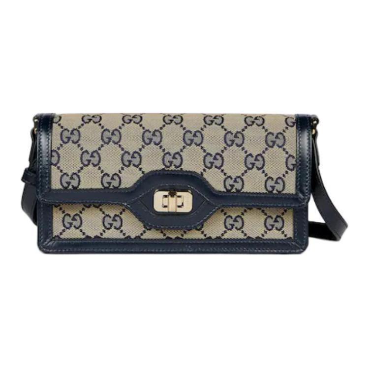 

GUCCI Кожаная мини-сумка через плечо женская бежево-голубая