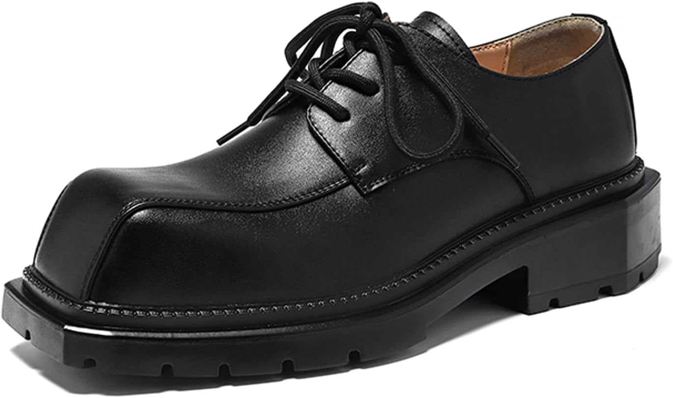 

Мужские оксфорды с массивной подошвой, кожаные, большой квадратный носок, грубая подошва, с утолщением, классические дерби, удобные, с шнуровкой, нескользящая подошва, платформенные, для бизнеса, формальных мероприятий и вечеринок Twodnawk, черн...