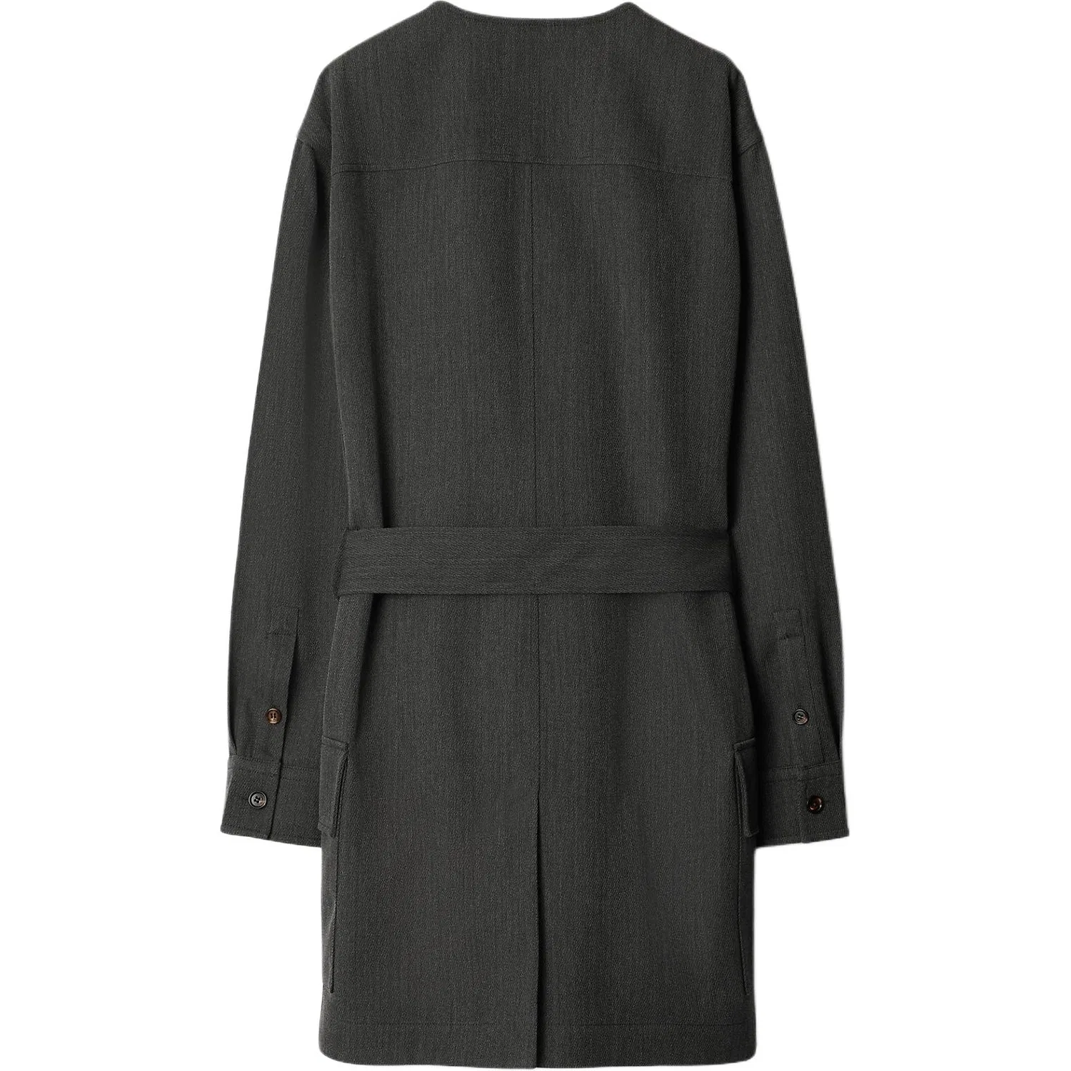 Платье Burberry с длинным рукавом, шерстяное, рифленое, серо-черное — фото 3