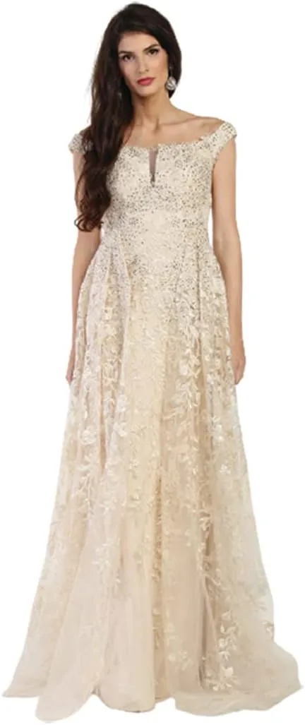 FORMALDRESSSHOPS - Гламурное: потрясающее вышитое платье-футляр для конкурсов красоты с открытыми плечами и длинным вырезом для выпускного бала Generic, Champagne