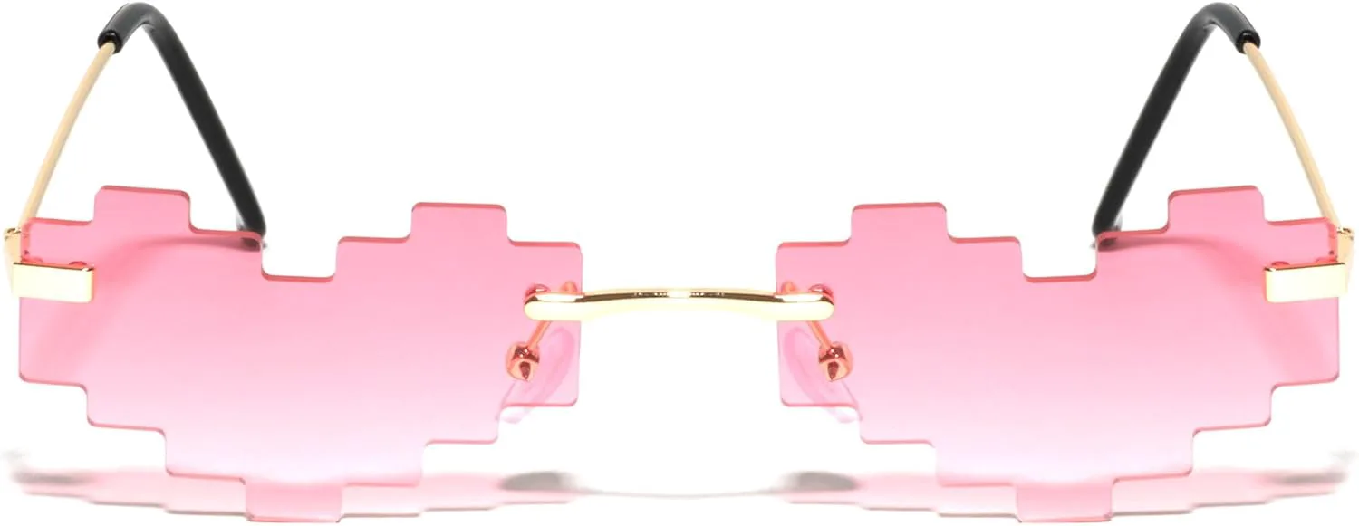 

4 солнцезащитных очков без оправы в форме сердца в стиле 8-бит с защитой от УФ-излучения и бесплатным чехлом M10976-HEART-PK Generic, Pink-blue-red-black