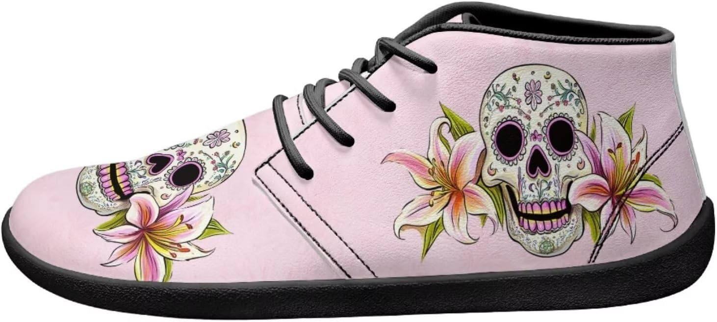 

Ботинки Forchrinse Shark с принтом, челси до щиколотки, средние повседневные кроссовки для мужчин, кожаные шнурованные чукка, модная обувь для прогулок, водонепроницаемые, Boho Skull Hibiscus