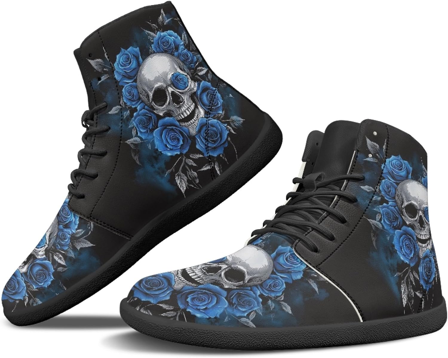 

Высокие кроссовки с черепом для женщин и мужчин, с отделкой из искусственной кожи, с широкой носочной частью, минималистичные босоножки Arleeorkee, Skull Blue Rose