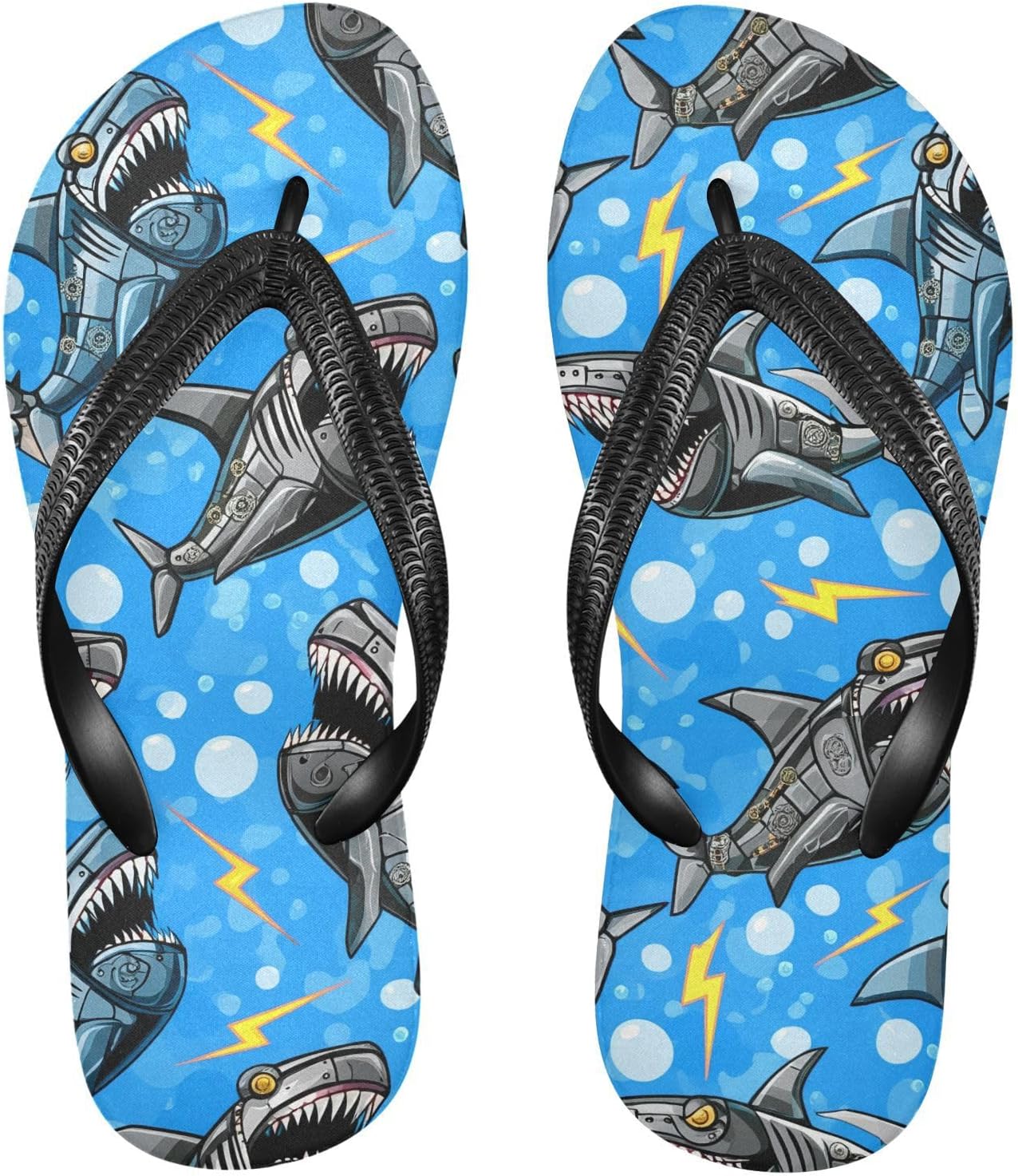 

Механические синие шлепанцы-акулы для пляжа, с резиновыми нескользящими подошвами, летние тапочки, сандалии для женщин и мужчин Sinestour