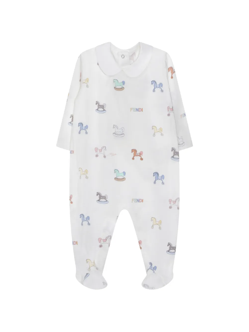 

Пижама с принтом лошадей и воротником «Питер Пэн» Fendi Kids, белый
