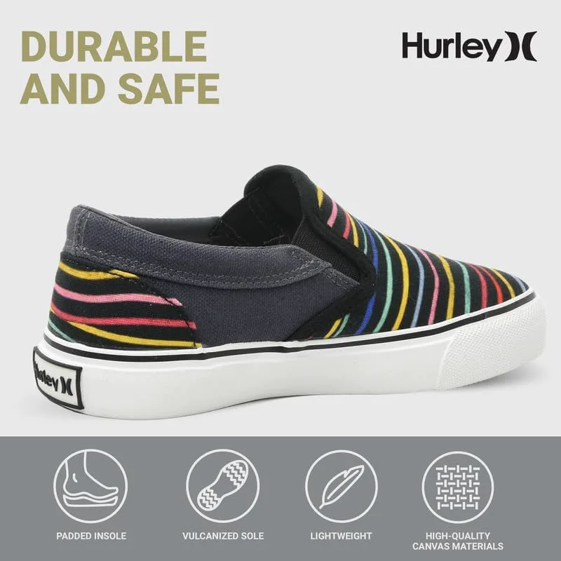 Детские слипоны Hurley из холщовой ткани для скейтбординга для мальчиков и девочек - легкие низкие кроссовки для скейтбординга для детей, мультиколор — фото 4