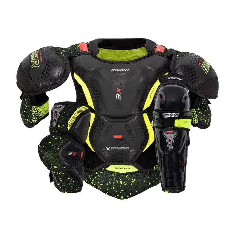 

BAUER Новая модель 2022 3X хоккейная защита, комплект из 3 предметов Baolai: нагрудник, щитки, налокотники, уровень intermediate, размер Youth S