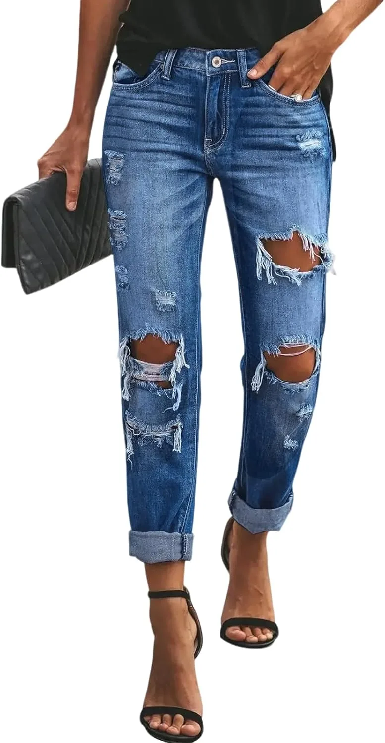 

Женские джинсы Boyfriend Mid Rise с эффектом потертости Slakkenreis