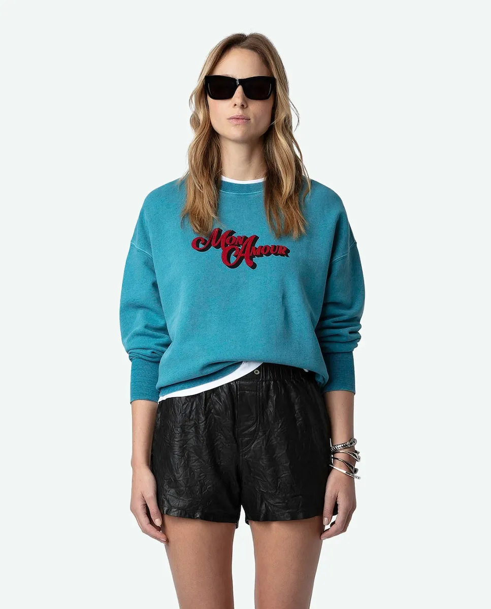 

Женская хлопковая толстовка с круглым вырезом Oscar Amour Zadig & Voltaire, бирюзовый