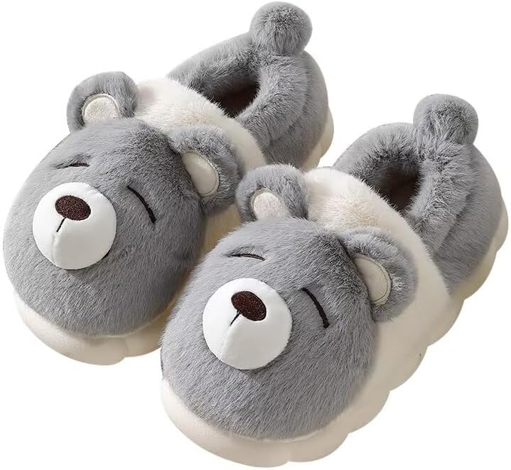

Домашние тапочки Zonkacen для женщин и мужчин с милым мультяшным медвежонком, для зимы, для ходьбы по дому и спальне, серый