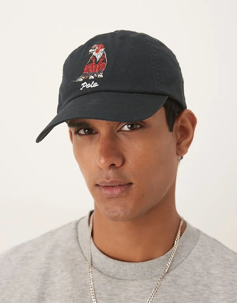 

Бейсболка из твила с логотипом собаки Polo Ralph Lauren черного цвета